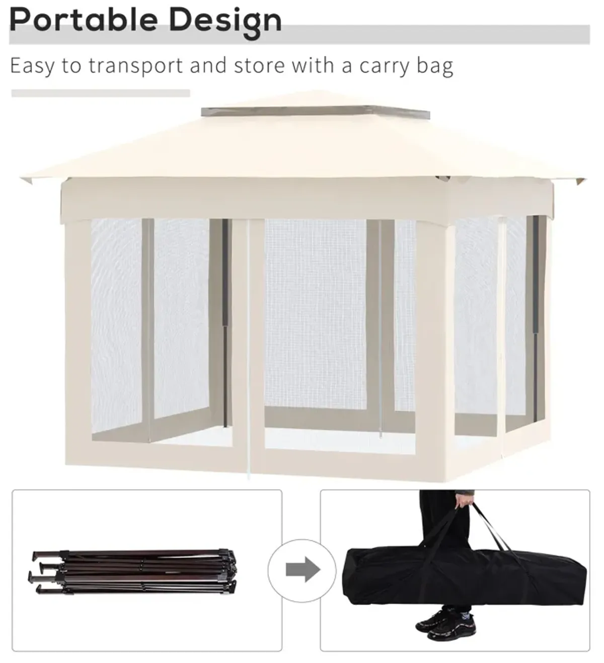 Beige Event Shelter: 11'x11' Pop-Up Gazebo with 2-Tier Top