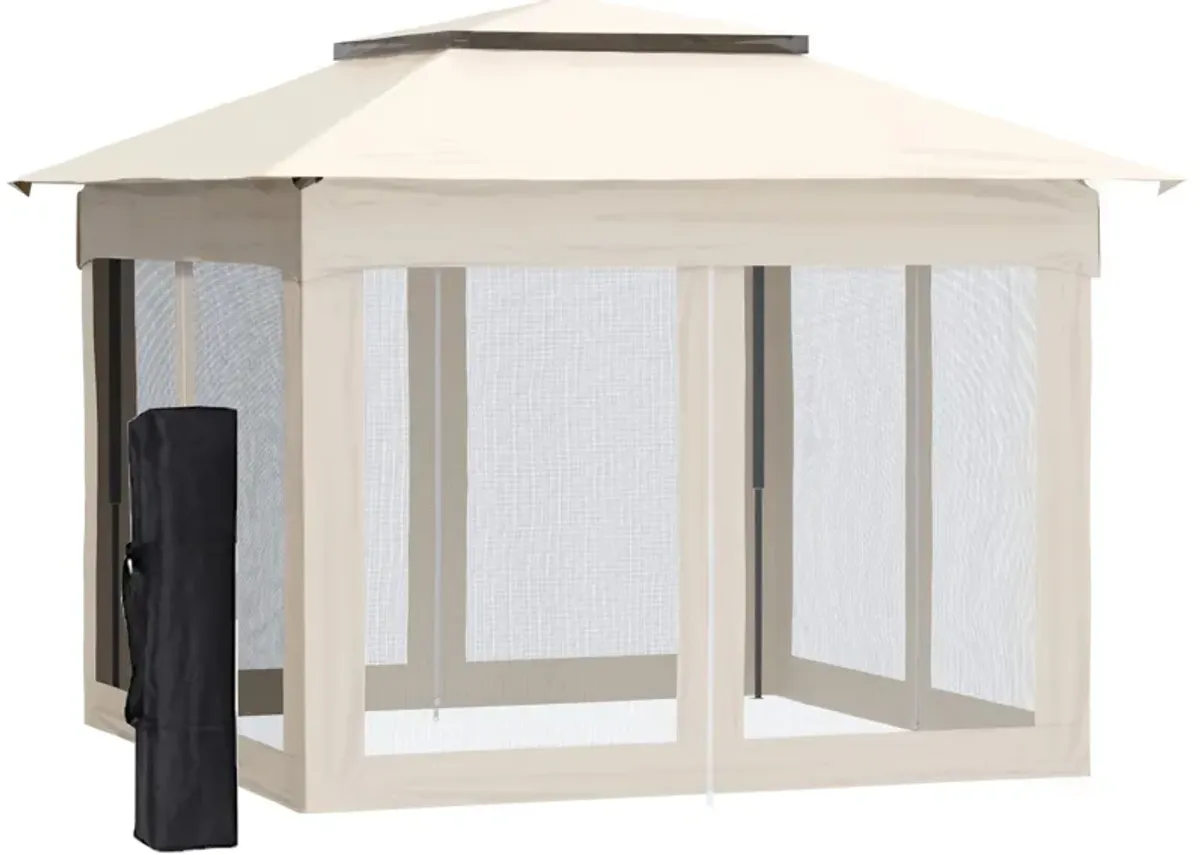 Beige Event Shelter: 11'x11' Pop-Up Gazebo with 2-Tier Top