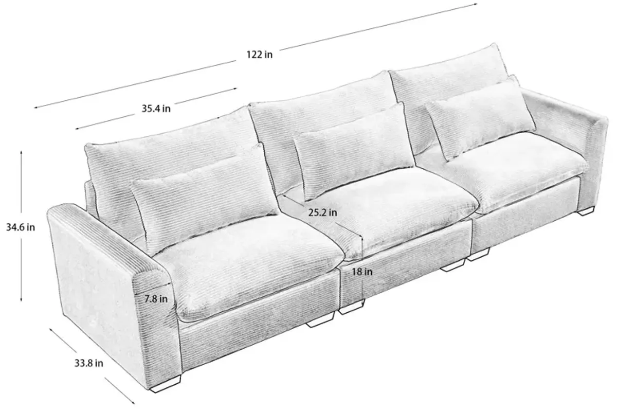 Merax 3 Seater Deep Seat Corduroy Sofa Couch