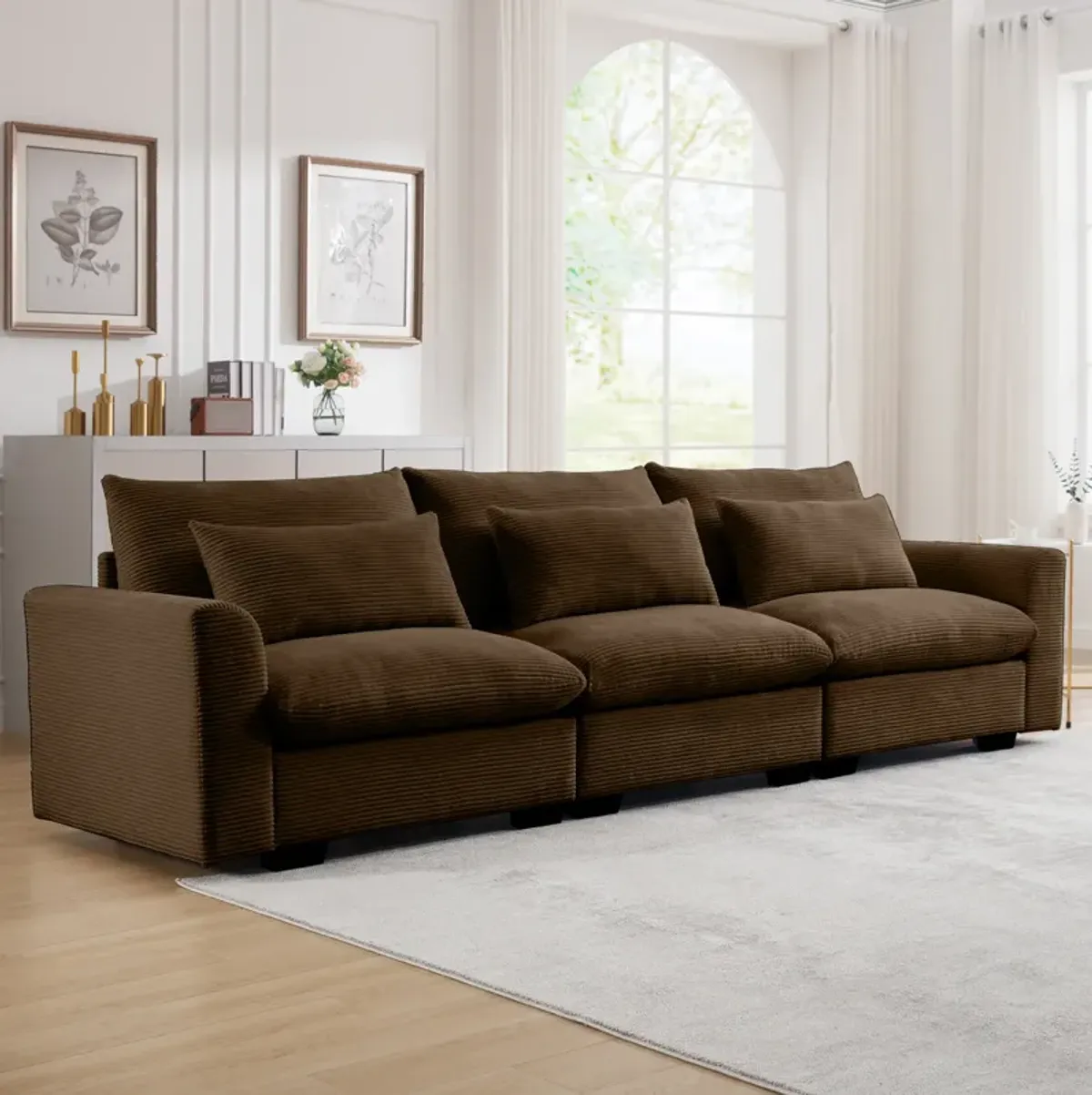 Merax 3 Seater Deep Seat Corduroy Sofa Couch