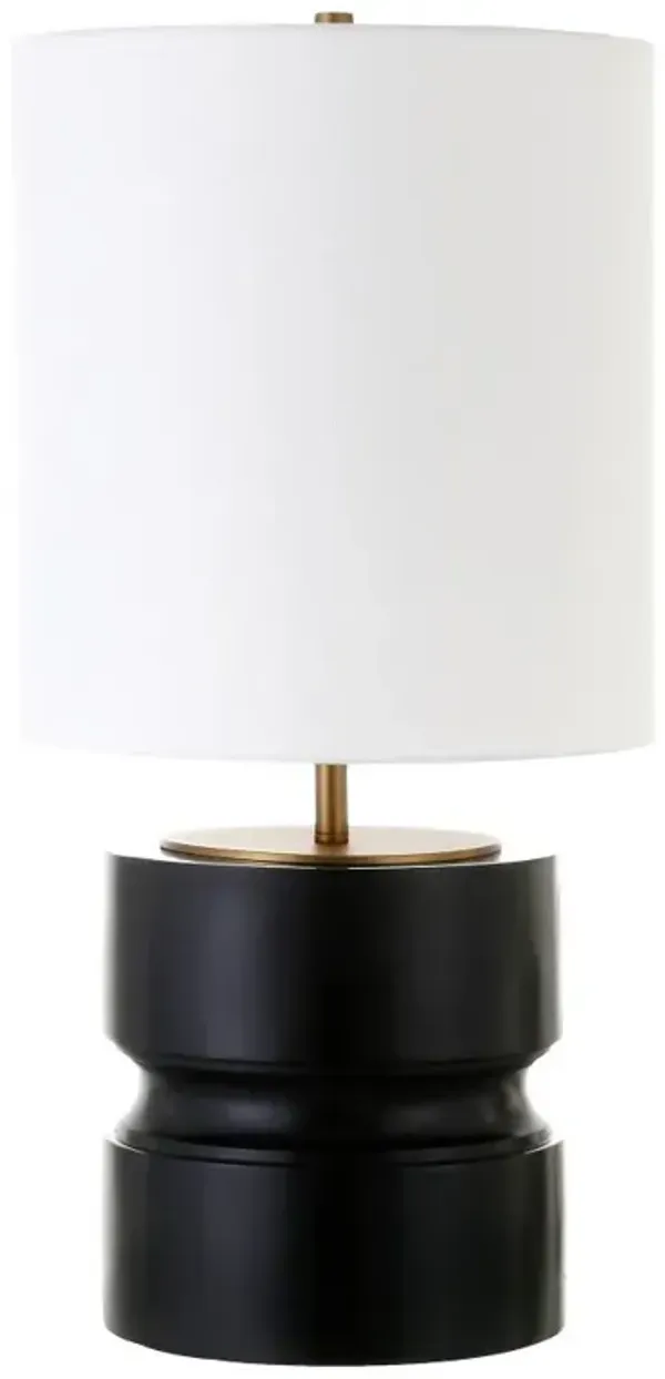 Hivvago 27" Beige and Gold Metal Geometric Table Lamp With White Drum Shade