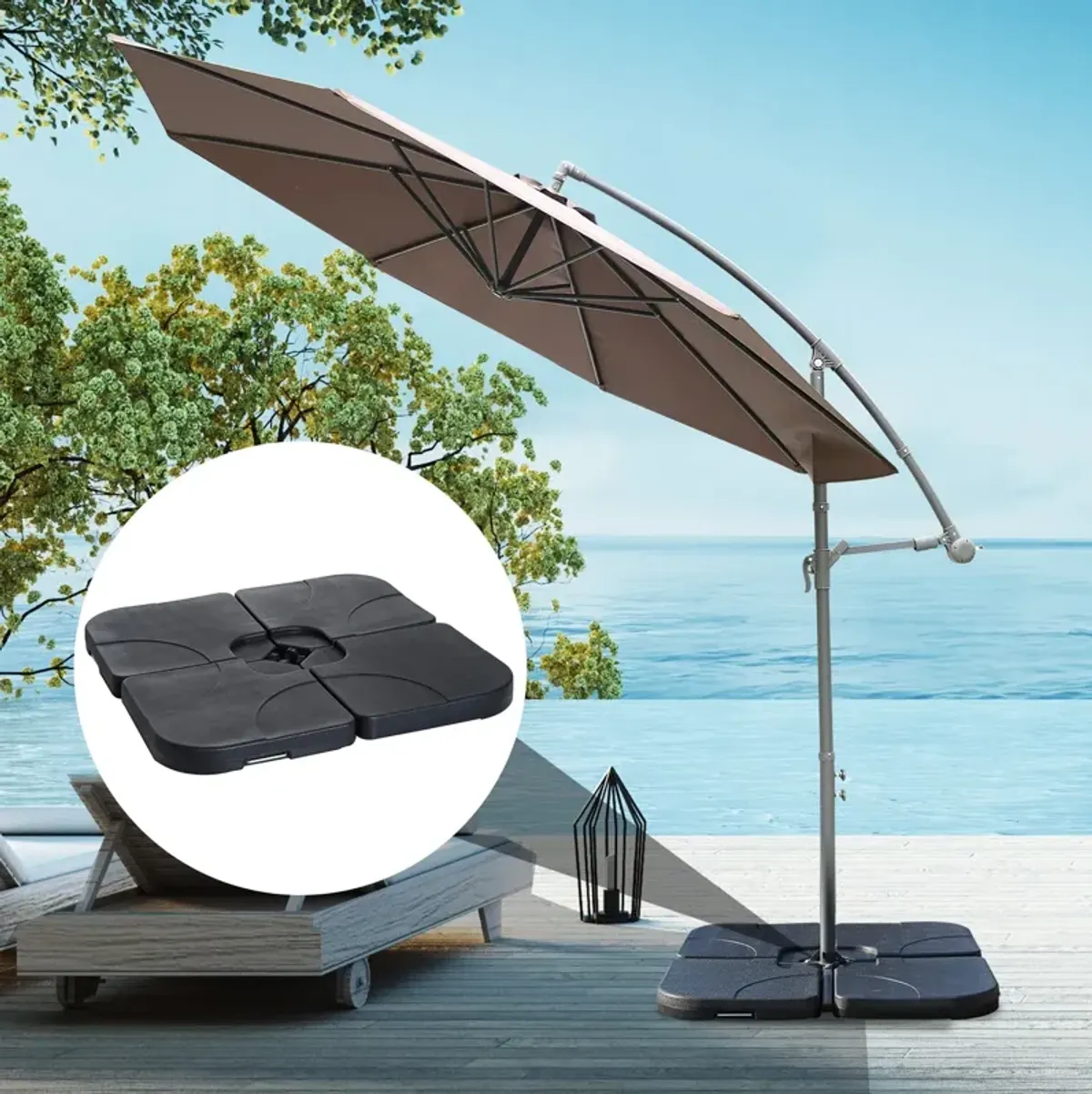 Sturdy Umbrella Support: 4-Piece Black Cantilever Base, 158 lb Capacity