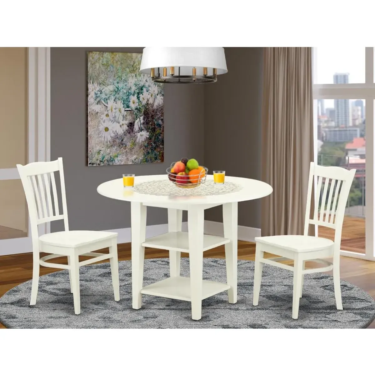 East West Furniture Dining Room Set Linen White, SUGR3-LWH-W