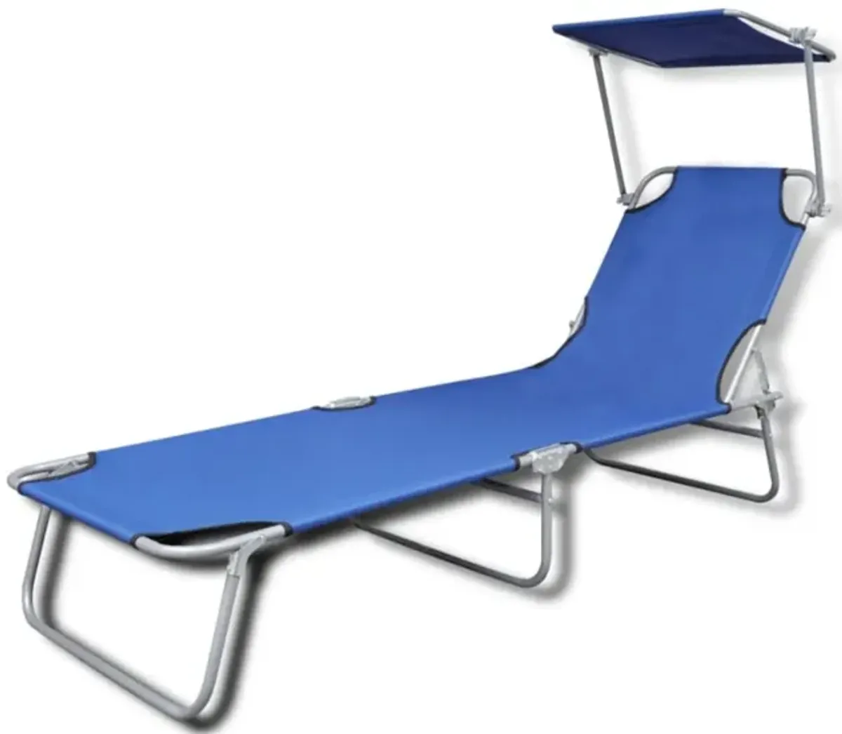 vidaXL Folding Sun Lounger with Canopy Steel and Fabric Blue