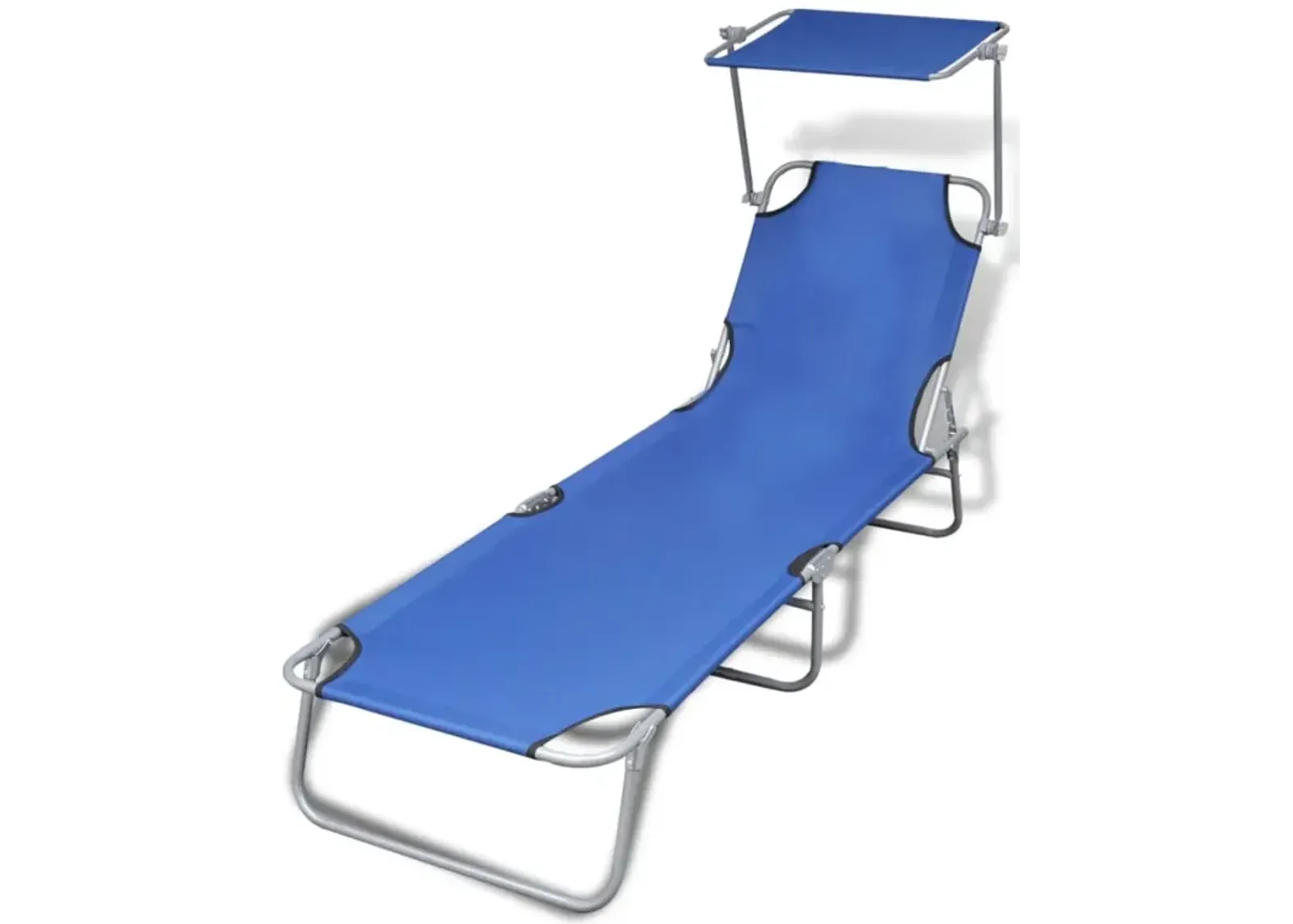 vidaXL Folding Sun Lounger with Canopy Steel and Fabric Blue