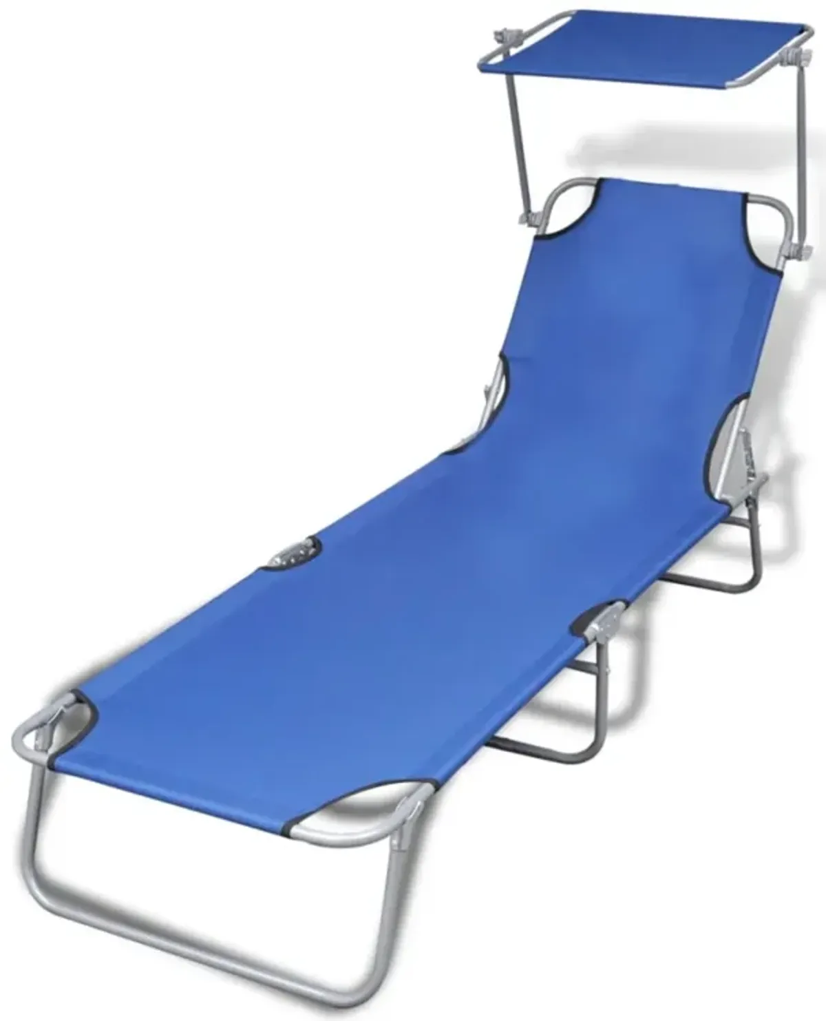 vidaXL Folding Sun Lounger with Canopy Steel and Fabric Blue