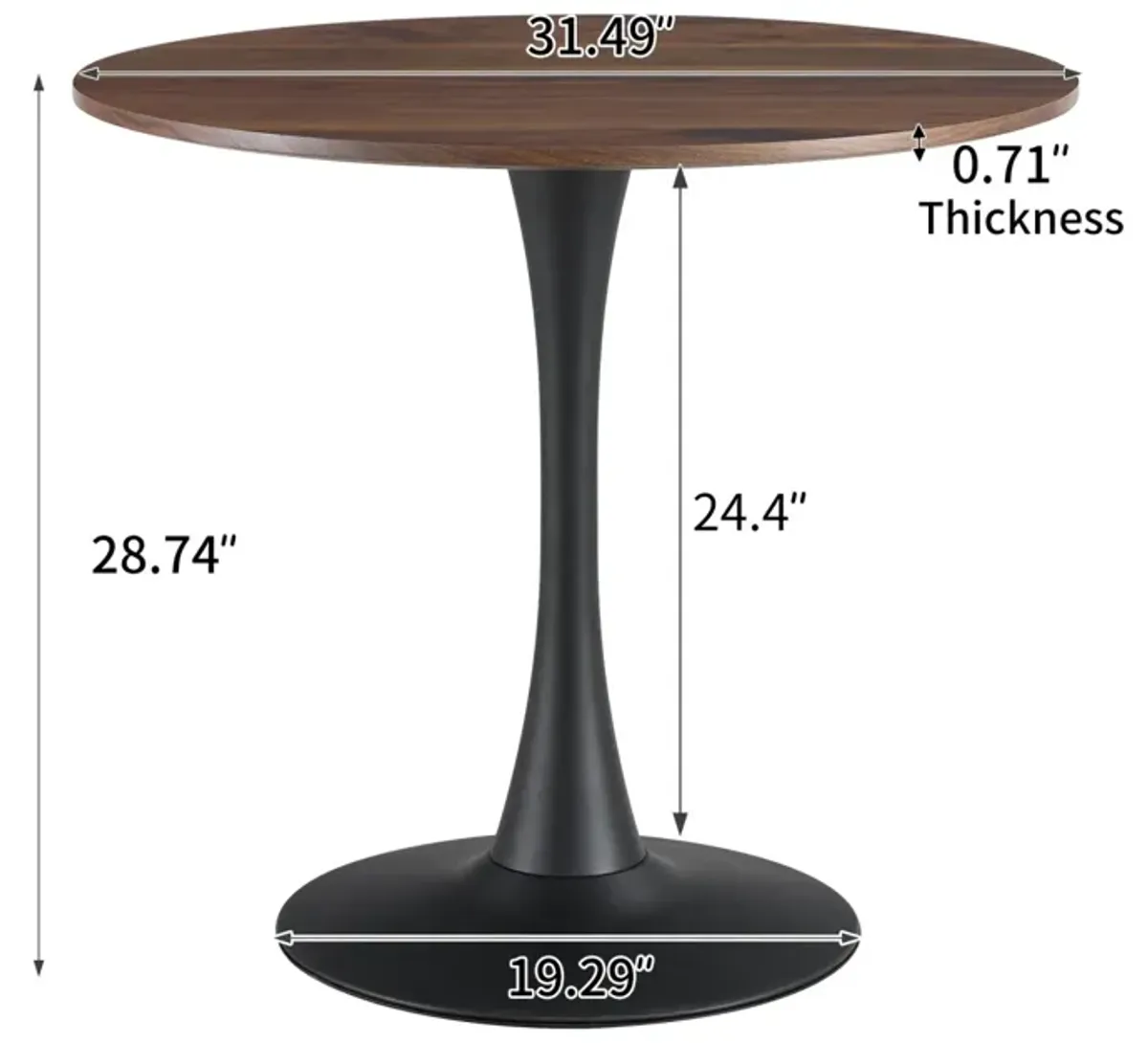 Tulip Dining Table, Round, 80cm Nature Wood