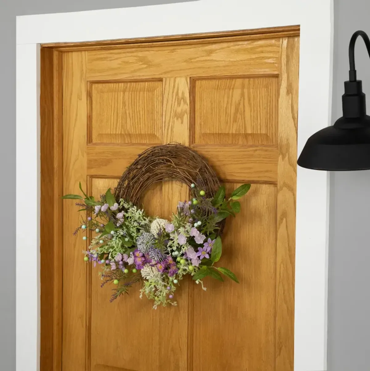 Wildflower and Berry Half Spring Wreath - 24" - Purple