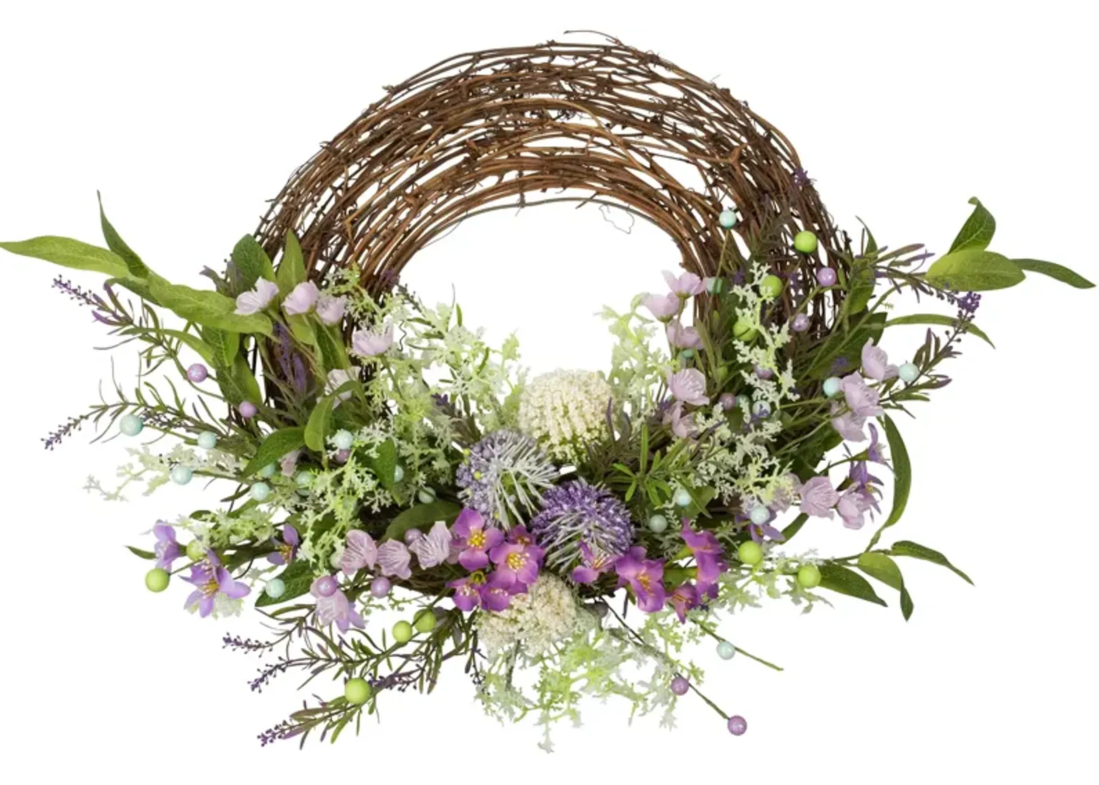 Wildflower and Berry Half Spring Wreath - 24" - Purple