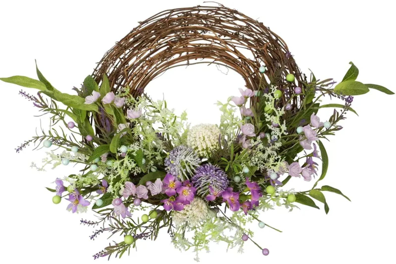 Wildflower and Berry Half Spring Wreath - 24" - Purple