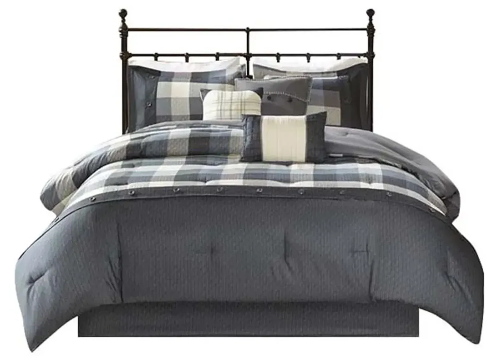 Gracie Mills Nanette 7-Piece Bufallo Plaid Printed Herringbone Comforter Set