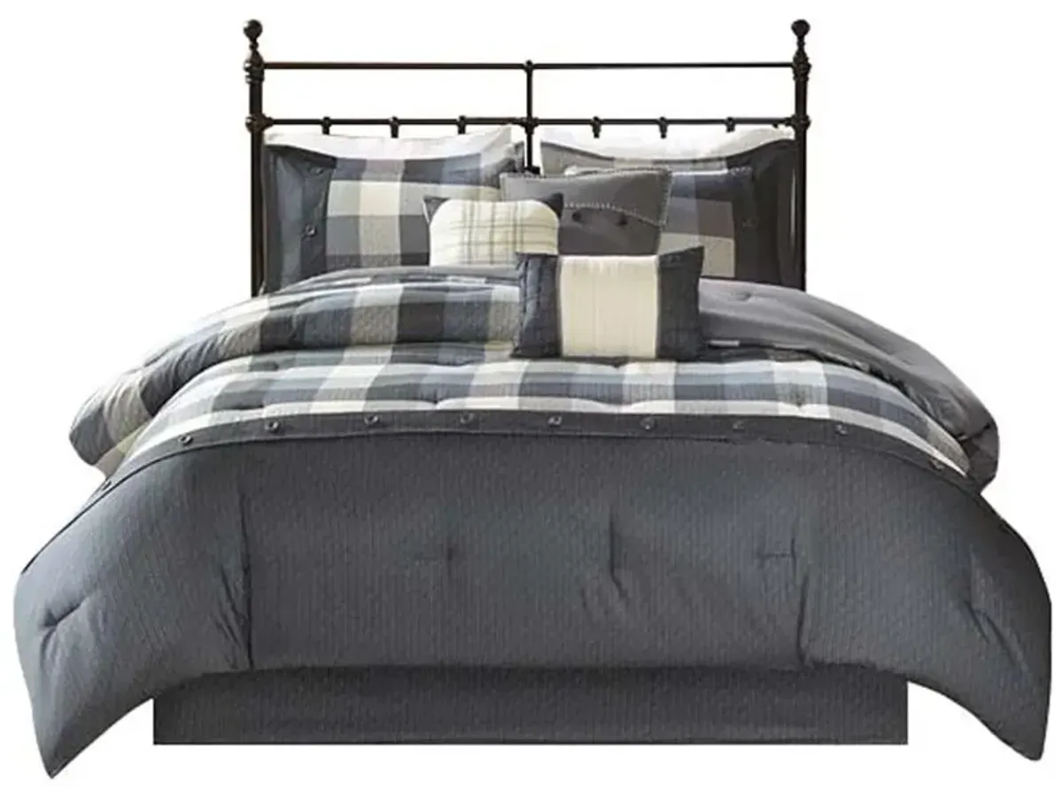 Gracie Mills Nanette 7-Piece Bufallo Plaid Printed Herringbone Comforter Set