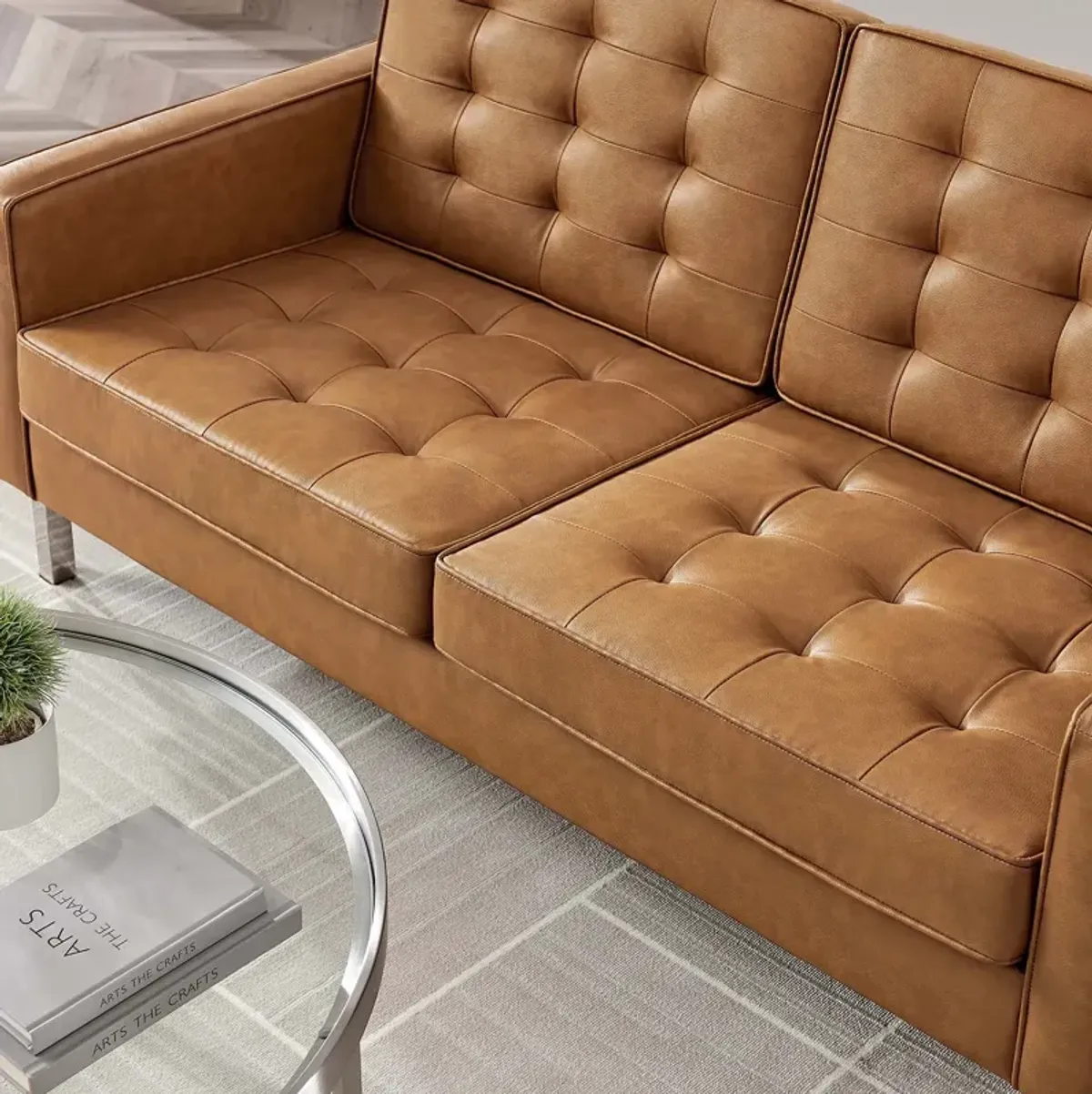 Loft Tufted Vegan Leather Loveseat