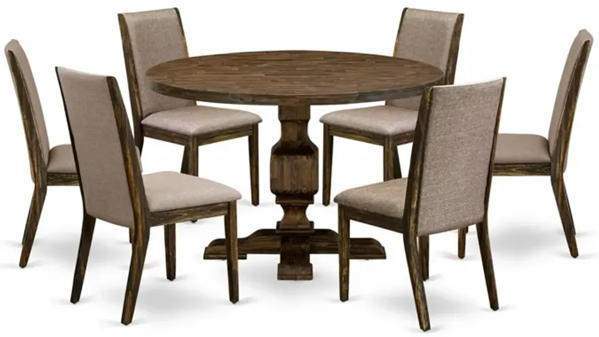 East West Furniture I3LA7-716 7Pc Kitchen Set - Round Table and 6 Parson Chairs - Distressed Jacobean Color