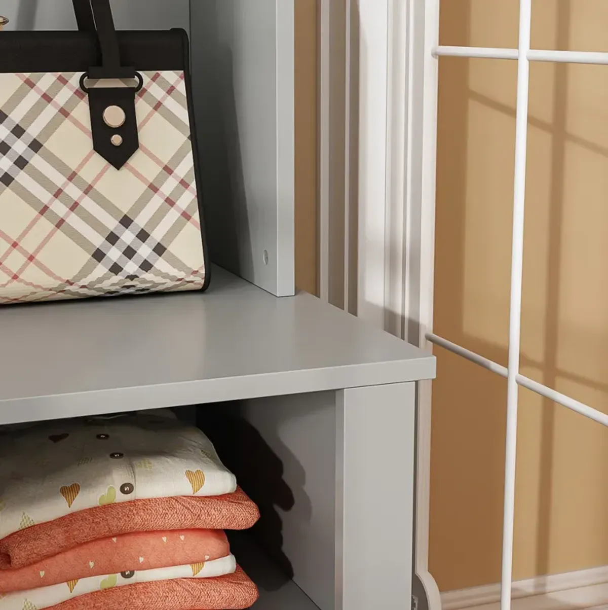 Black Painted Hall Tree with Shoe Bench, Hanging Hooks, and Storage Cubbies, Entryway