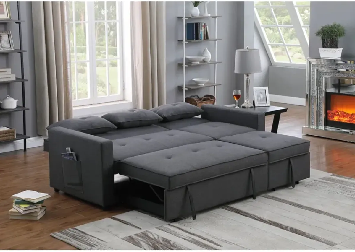 Zoey Dark Gray Linen Convertible Sleeper Sofa with Side Pocket