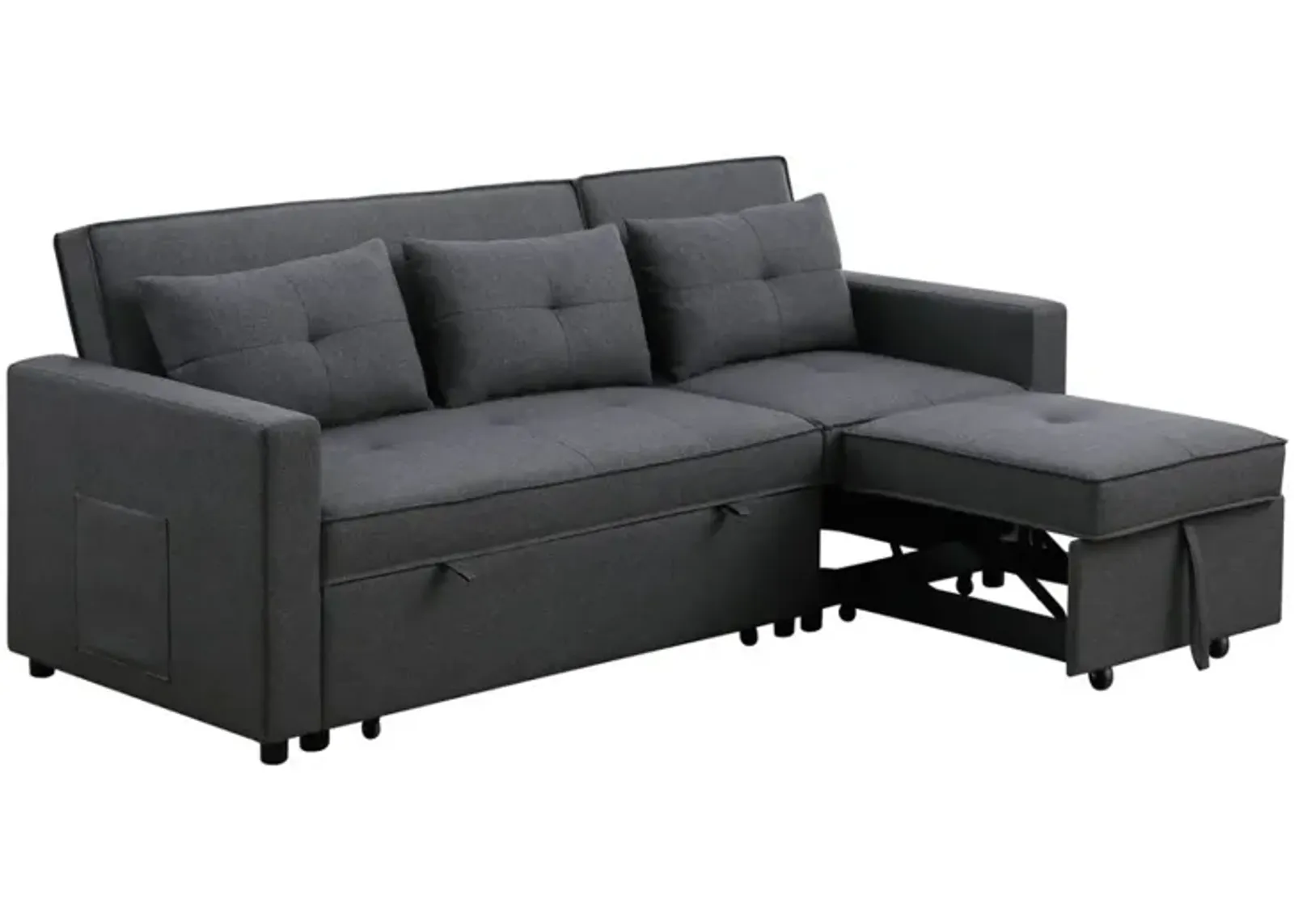 Zoey Dark Gray Linen Convertible Sleeper Sofa with Side Pocket