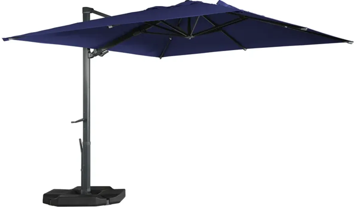 10 x 10 ft. 360° Rotation Square Patio Cantilever Umbrella with Base in Navy Blue