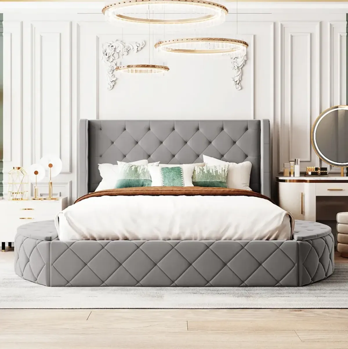 Merax Velvet Upholstered Platform Bed with Storage