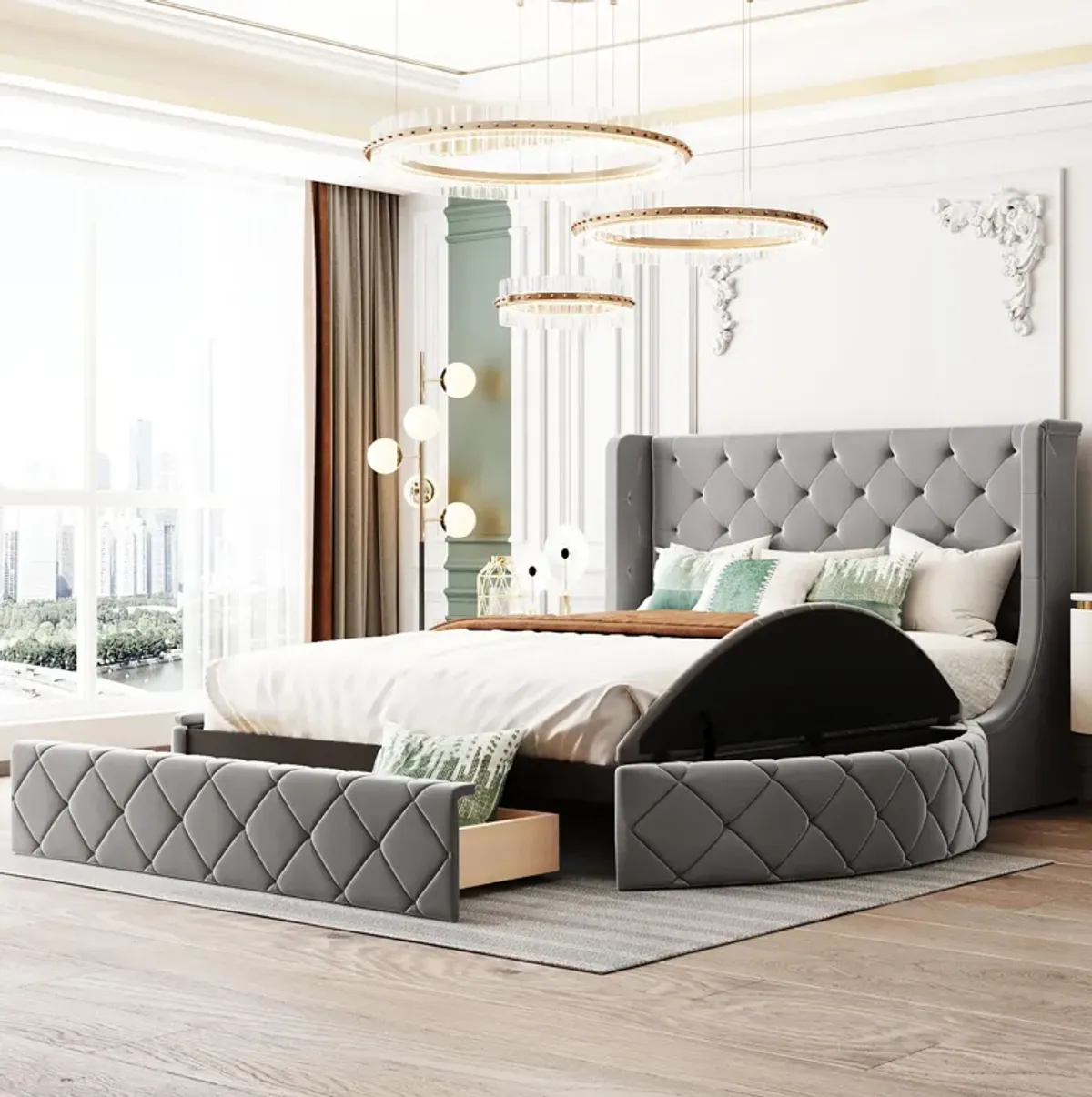 Merax Velvet Upholstered Platform Bed with Storage