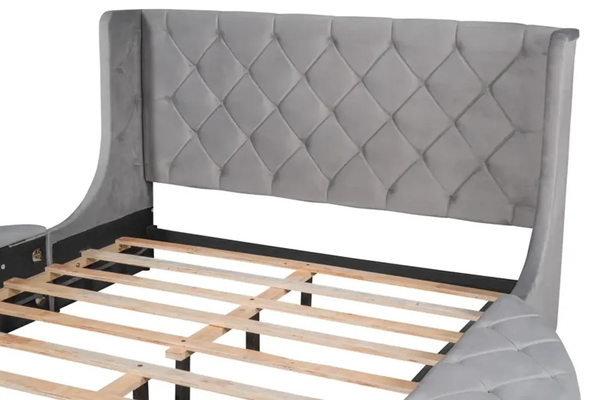 Merax Velvet Upholstered Platform Bed with Storage