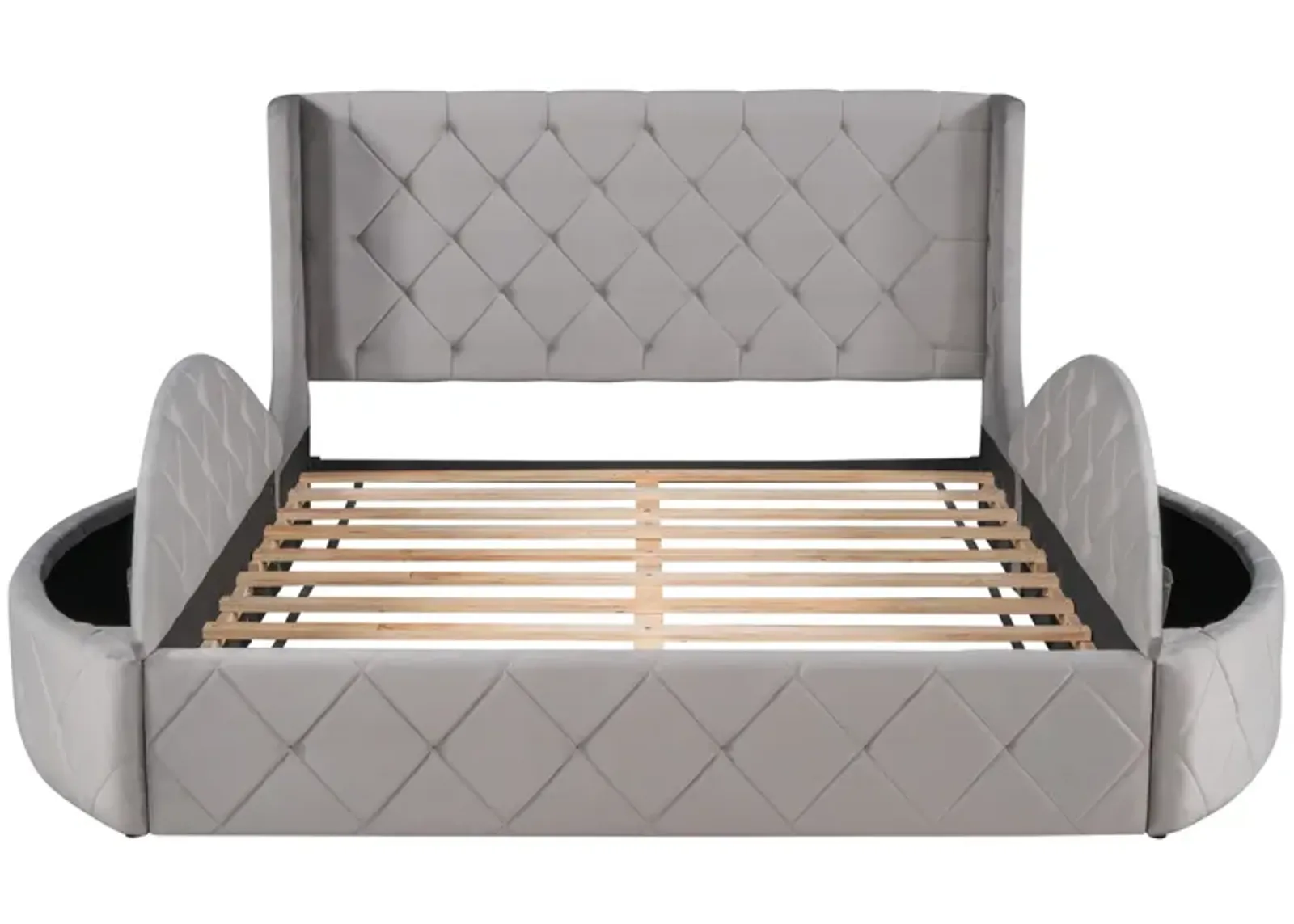 Merax Velvet Upholstered Platform Bed with Storage