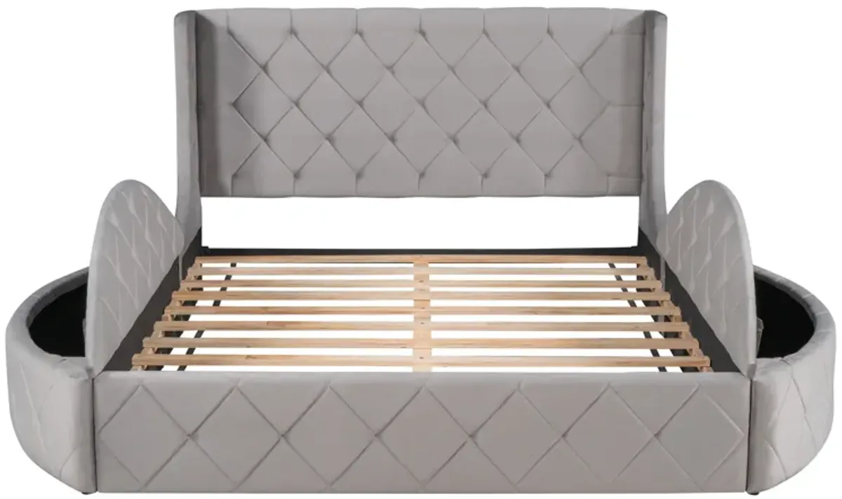 Merax Velvet Upholstered Platform Bed with Storage