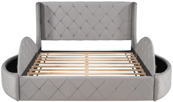 Merax Velvet Upholstered Platform Bed with Storage