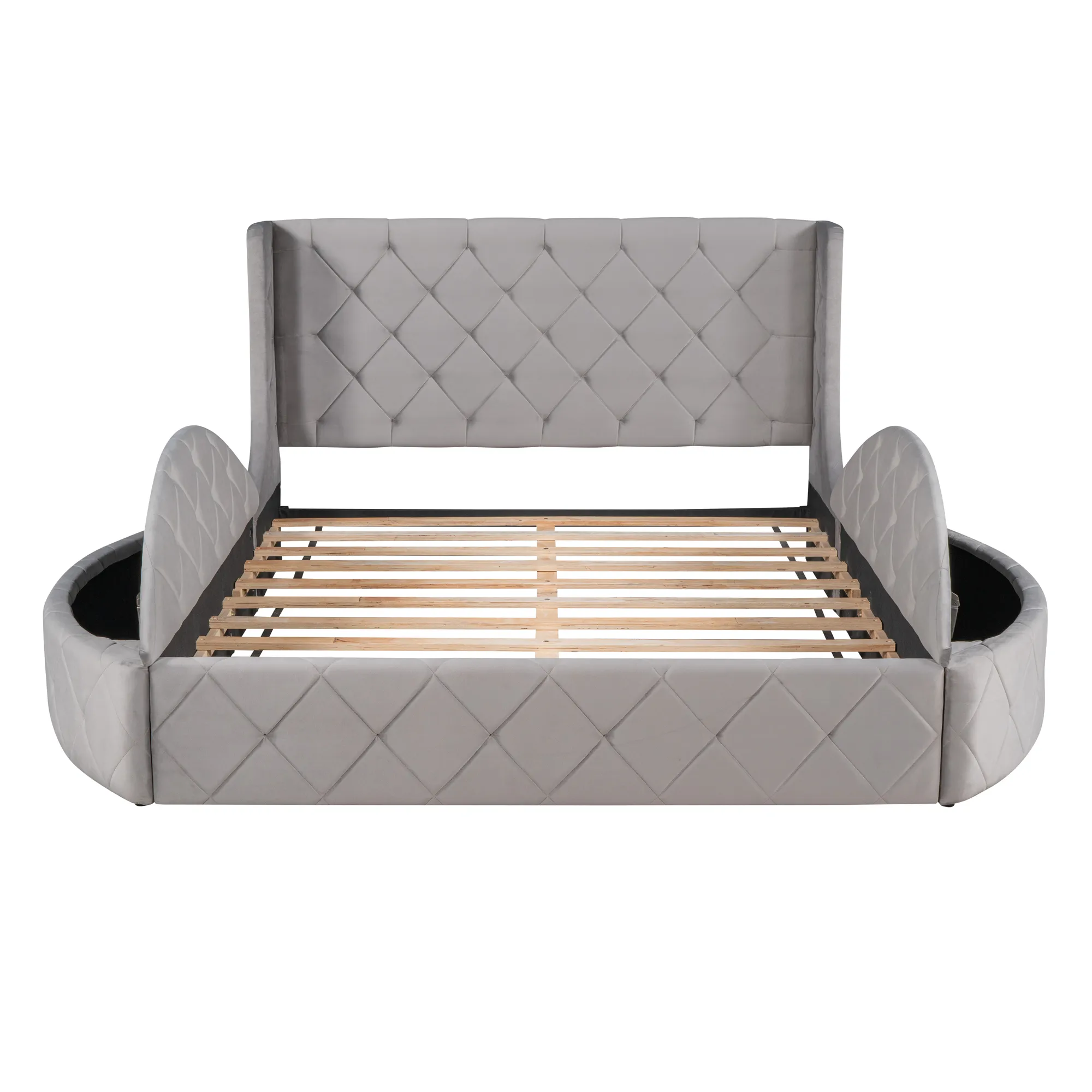 Merax Velvet Upholstered Platform Bed with Storage