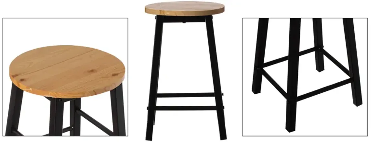 17.5-Inch Rustic Round Solid Wood Counter-Height Bar Stool with Footrest and Durable Steel Frame, Perfect for Dining Room, Kitchen Island and Home Bar - Ideal for Indoor and Outdoor Parties