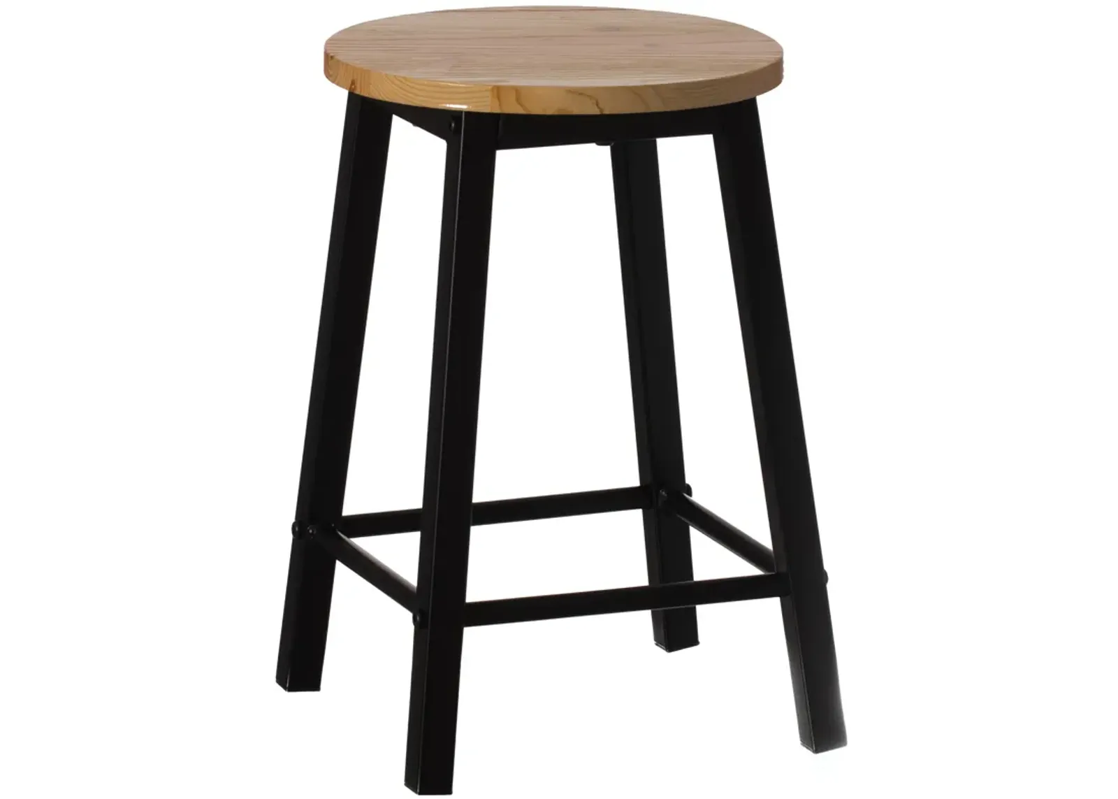 17.5-Inch Rustic Round Solid Wood Counter-Height Bar Stool with Footrest and Durable Steel Frame, Perfect for Dining Room, Kitchen Island and Home Bar - Ideal for Indoor and Outdoor Parties