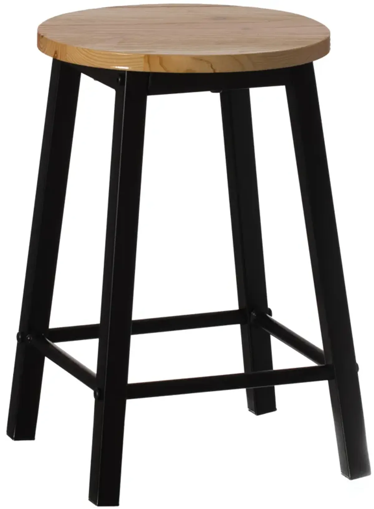 17.5-Inch Rustic Round Solid Wood Counter-Height Bar Stool with Footrest and Durable Steel Frame, Perfect for Dining Room, Kitchen Island and Home Bar - Ideal for Indoor and Outdoor Parties