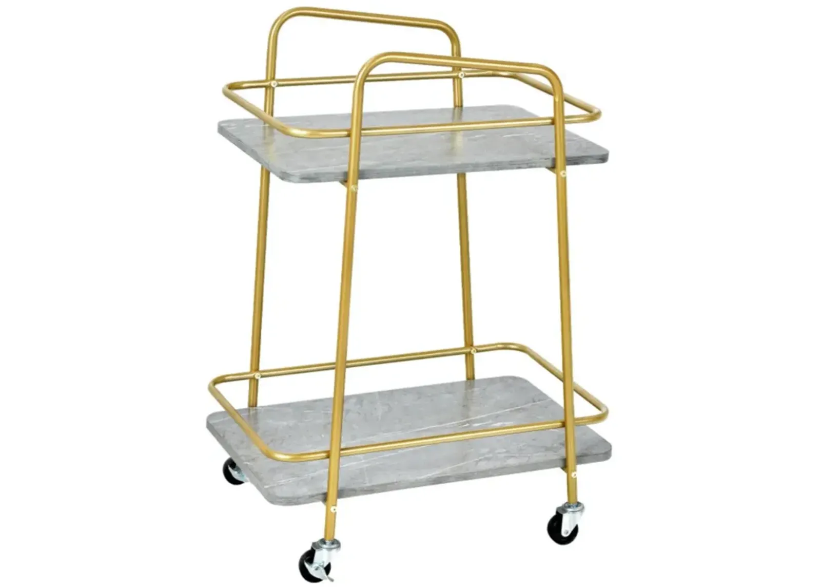 Hivvago 2-tier Kitchen Rolling Cart with Steel Frame and Lockable Casters-Gray