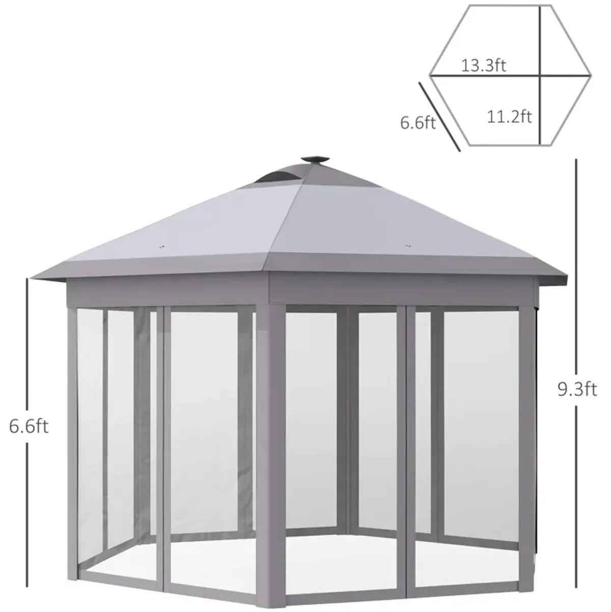 Outsunny 11' x 13' Pop up Gazebo with Netting & Solar LED Lights, Instant Portable Gazebo Shelter, Hexagonal Outdoor Canopy Tent Screen House Room with Carry Bag, Beige