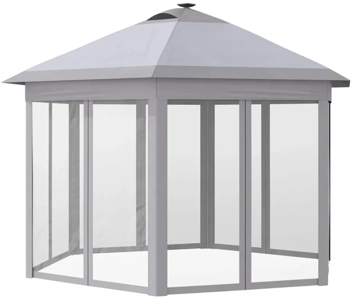 Outsunny 11' x 13' Pop up Gazebo with Netting & Solar LED Lights, Instant Portable Gazebo Shelter, Hexagonal Outdoor Canopy Tent Screen House Room with Carry Bag, Beige