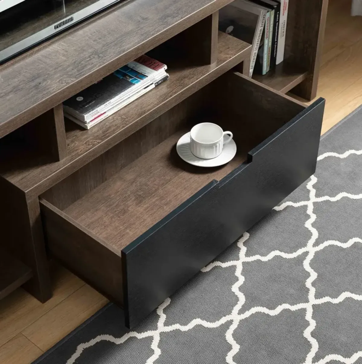 TV Stand Walnut Oak Black