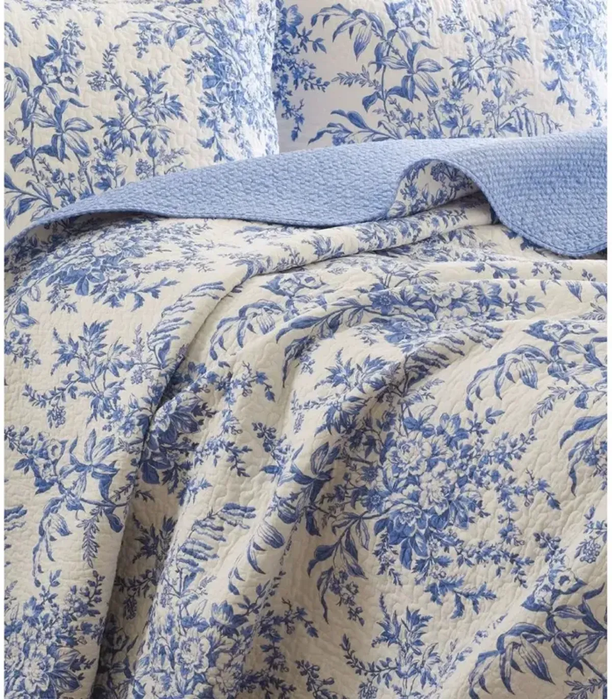 QuikFurn King size 100-Percent Cotton Quilt Bedspread Set with Blue White Floral Leaves Pattern