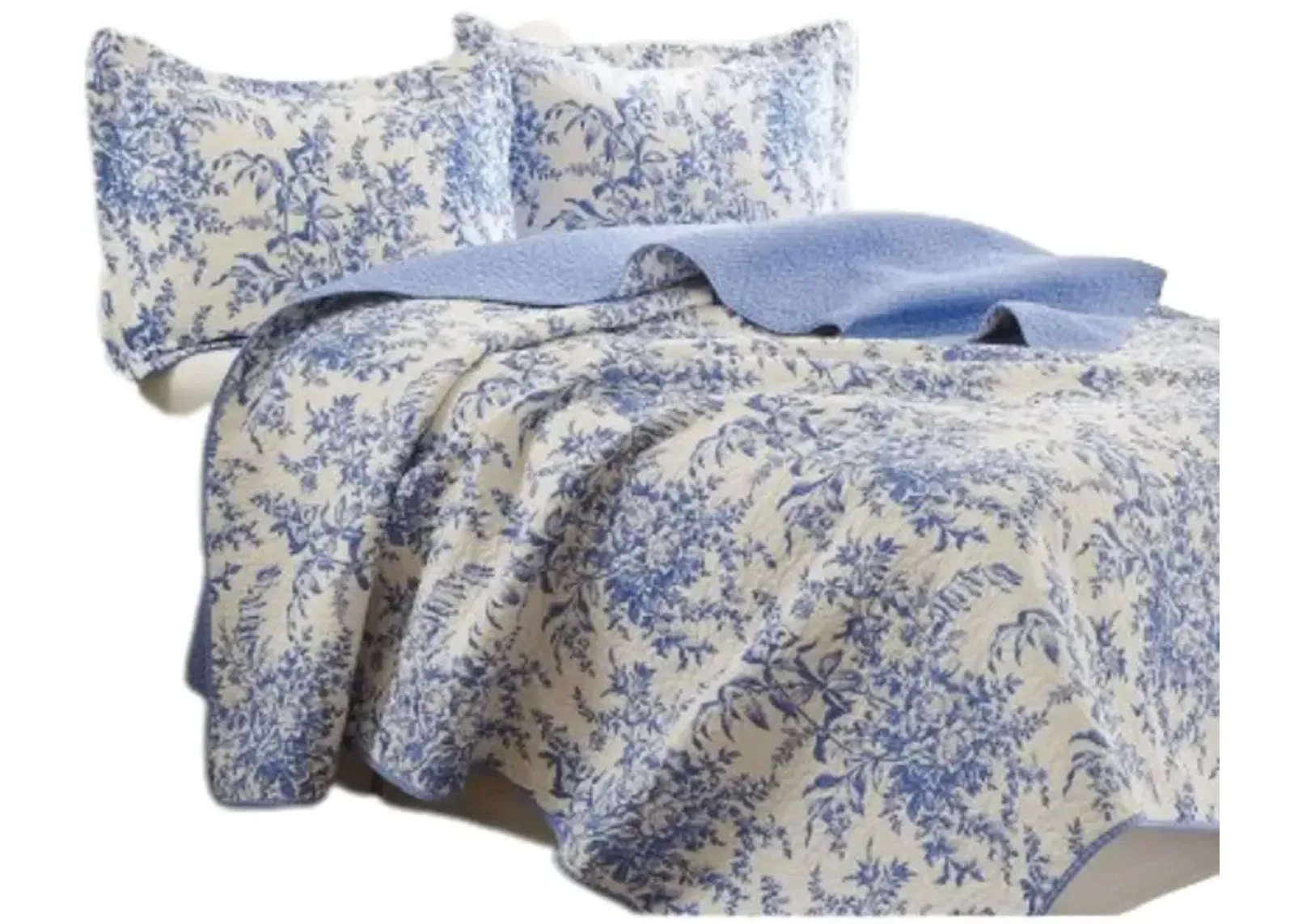 QuikFurn King size 100-Percent Cotton Quilt Bedspread Set with Blue White Floral Leaves Pattern