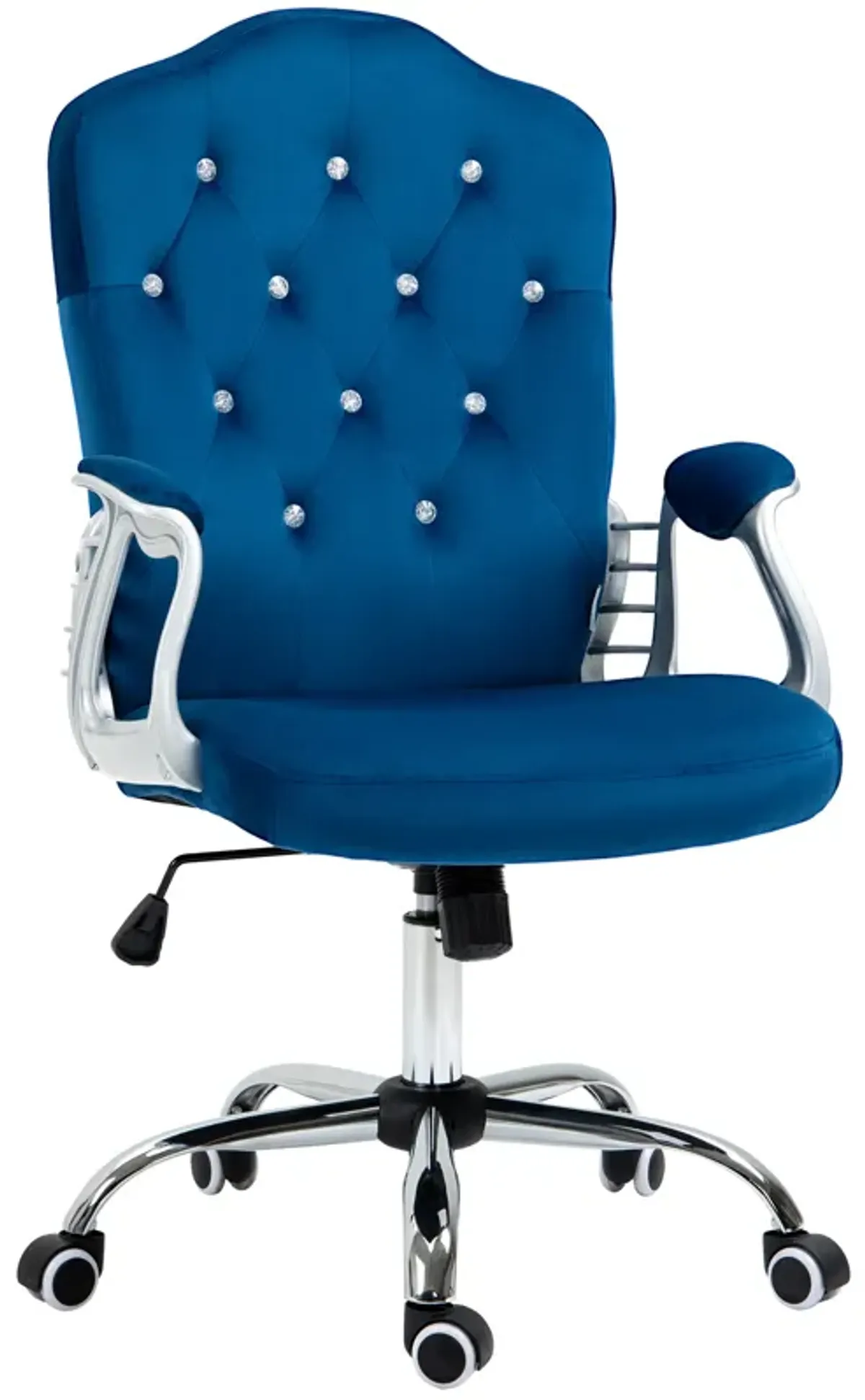 Vinsetto Home Office Chair, Velvet Computer Chair, Button Tufted Desk Chair with Swivel Wheels, Adjustable Height, and Tilt Function, Blue