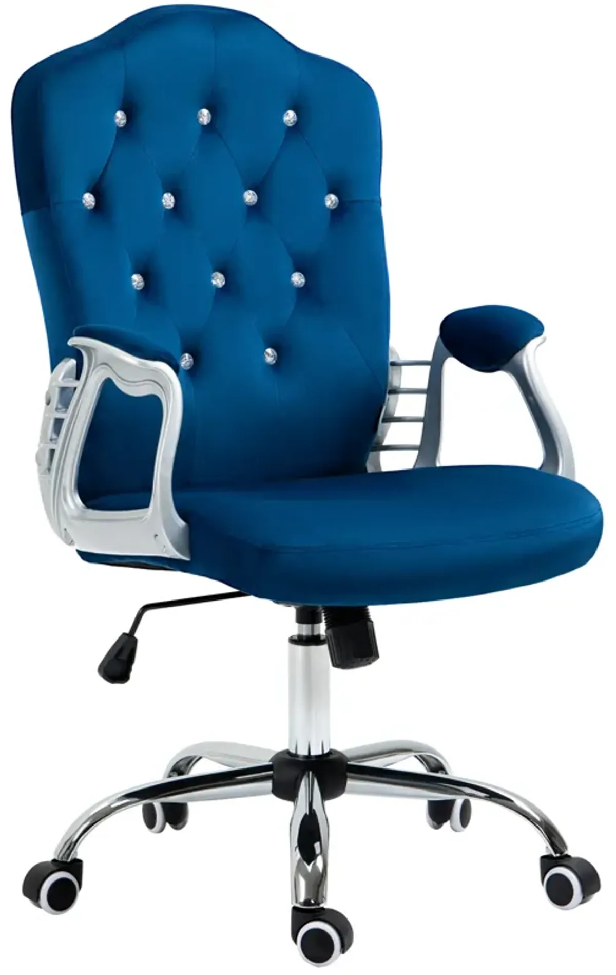 Vinsetto Home Office Chair, Velvet Computer Chair, Button Tufted Desk Chair with Swivel Wheels, Adjustable Height, and Tilt Function, Blue