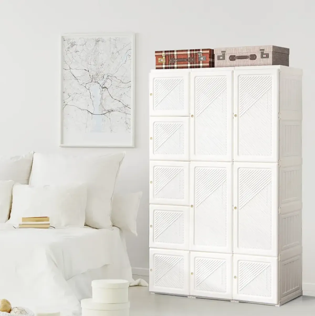 Foldable Armoire Wardrobe Closet with 10 Cubes