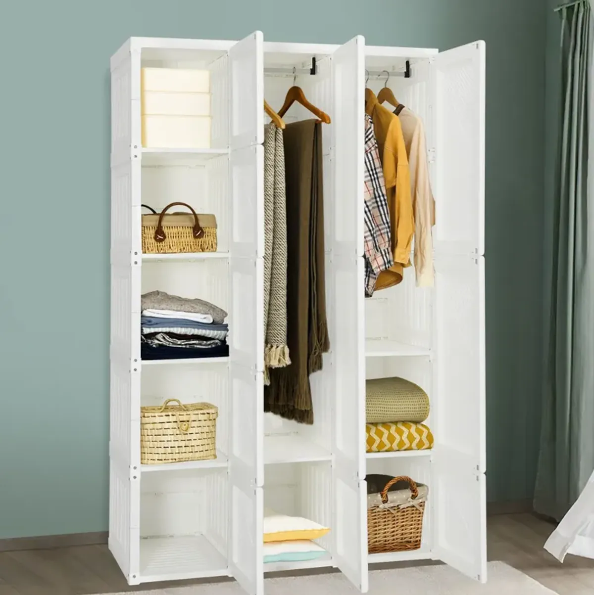 Foldable Armoire Wardrobe Closet with 10 Cubes