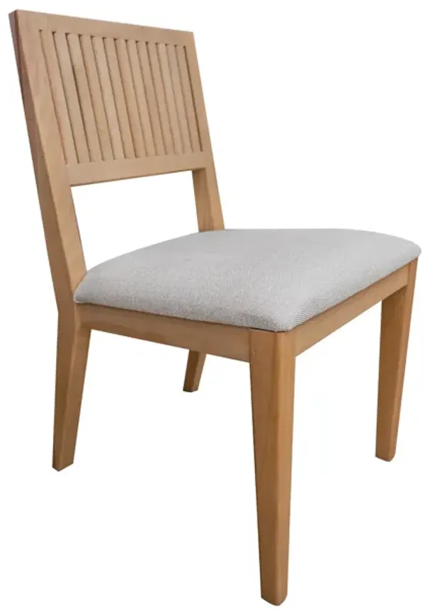 Izya Dining Side Chair Set of 2, Fluted, White Polyester, Brown Solid Wood - Benzara