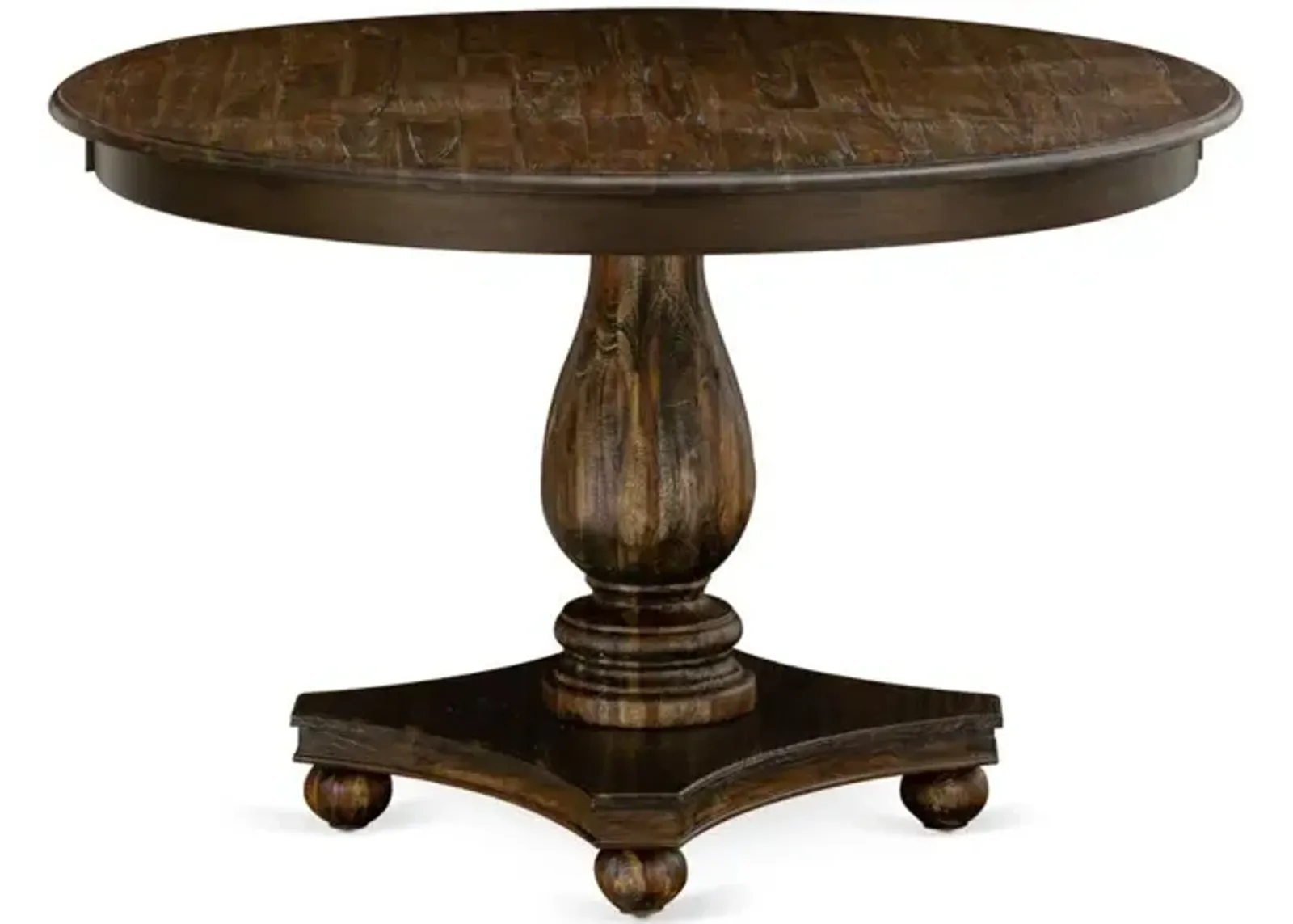 East West Furniture FERRIS Round Dinette Table with Pedestal, Rustic Rubberwood Table in Distressed Jacobean Finish, 48 Inch