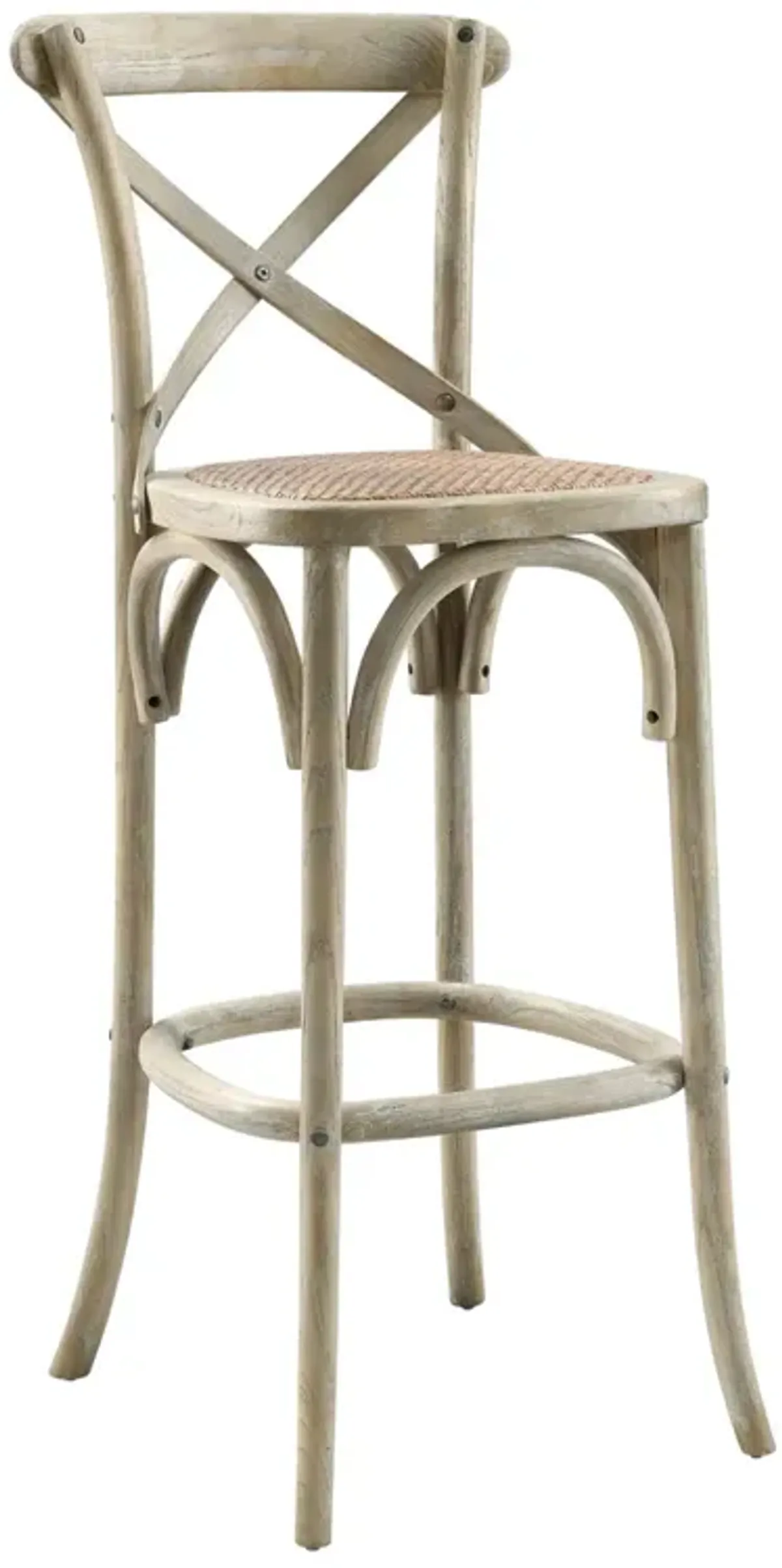 Farmhouse Charm meets Modern Style: Gear Bar Stool - Durable Elm Wood, Woven Rattan Seat