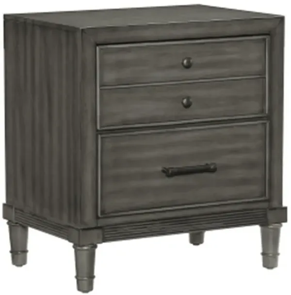 Ceila 27 Inch Classic 2 Drawer Nightstand, Round Tapered Legs, Gray Finish - Benzara