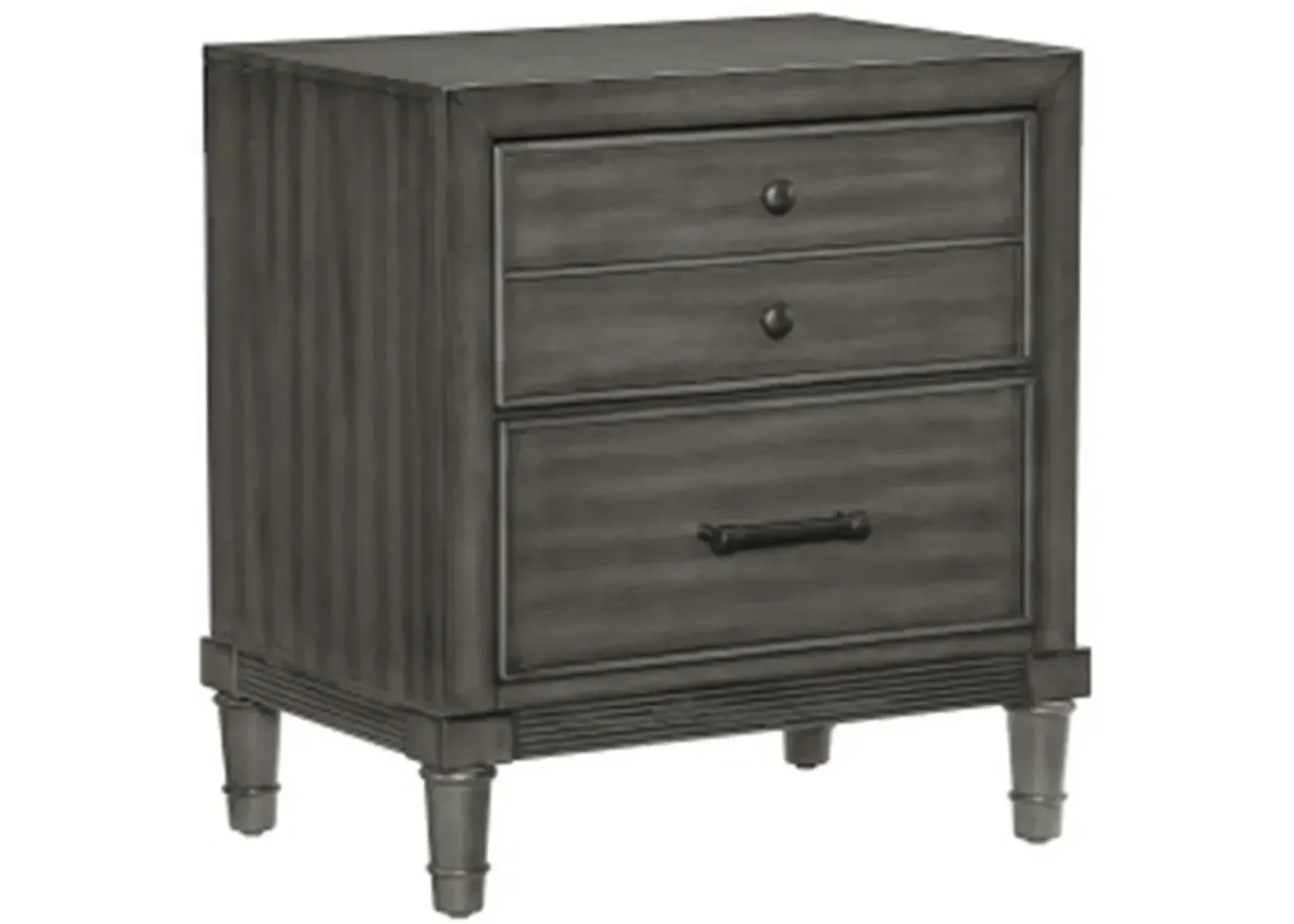 Ceila 27 Inch Classic 2 Drawer Nightstand, Round Tapered Legs, Gray Finish-Benzara