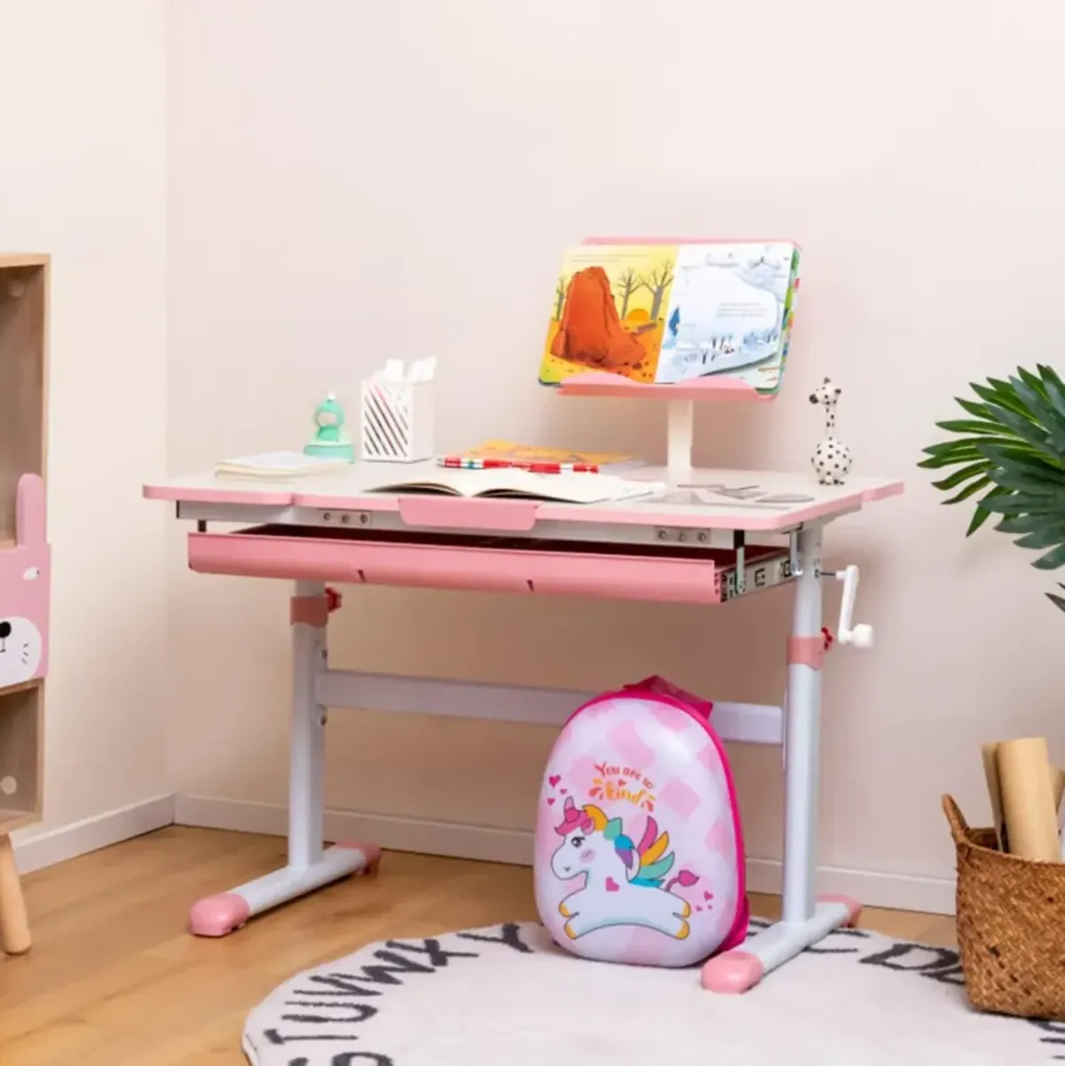 Hivvago Height-Adjustable Kids Desk with Tilt Desktop and Book Stand