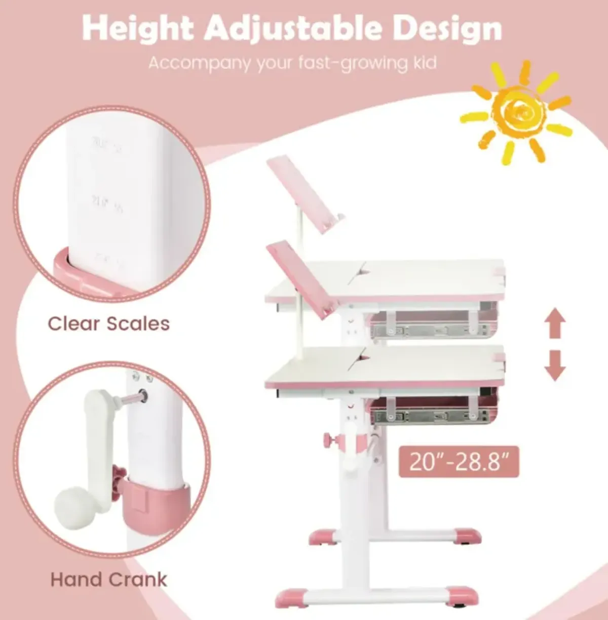 Hivvago Height-Adjustable Kids Desk with Tilt Desktop and Book Stand