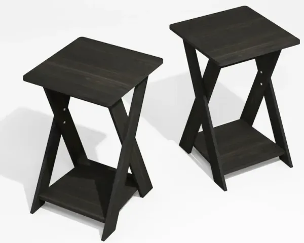 Modern Simplistic Criss-Crossed End Table, Black Espresso, Set of 2